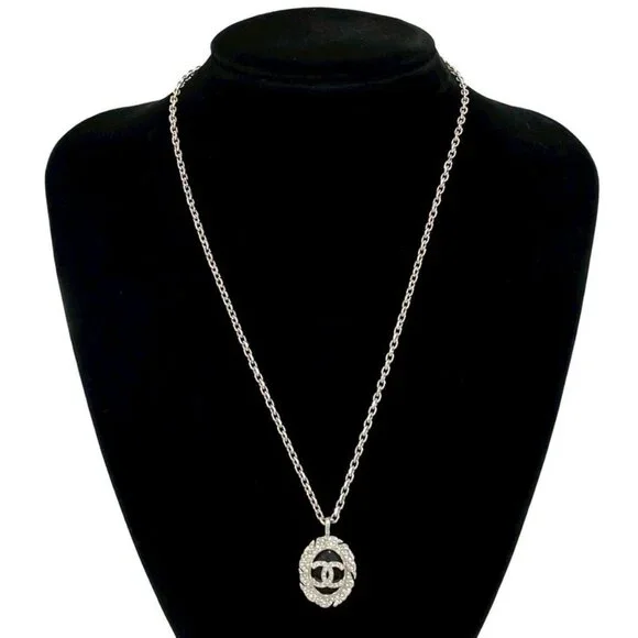 Chanel CC Logo Motif Plated Rhinestone Chain Necklace - Picture 2 of 5